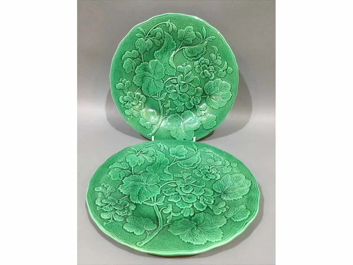 2 x Green Glaze Majolica Plates
