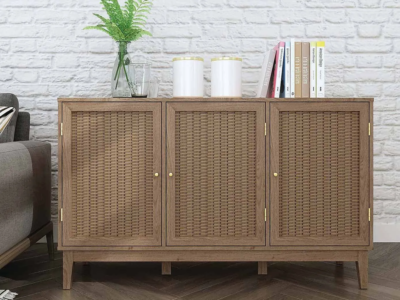 3 rattan panel door sideboard