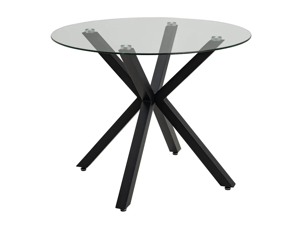 Black frame dining table with round glass top
