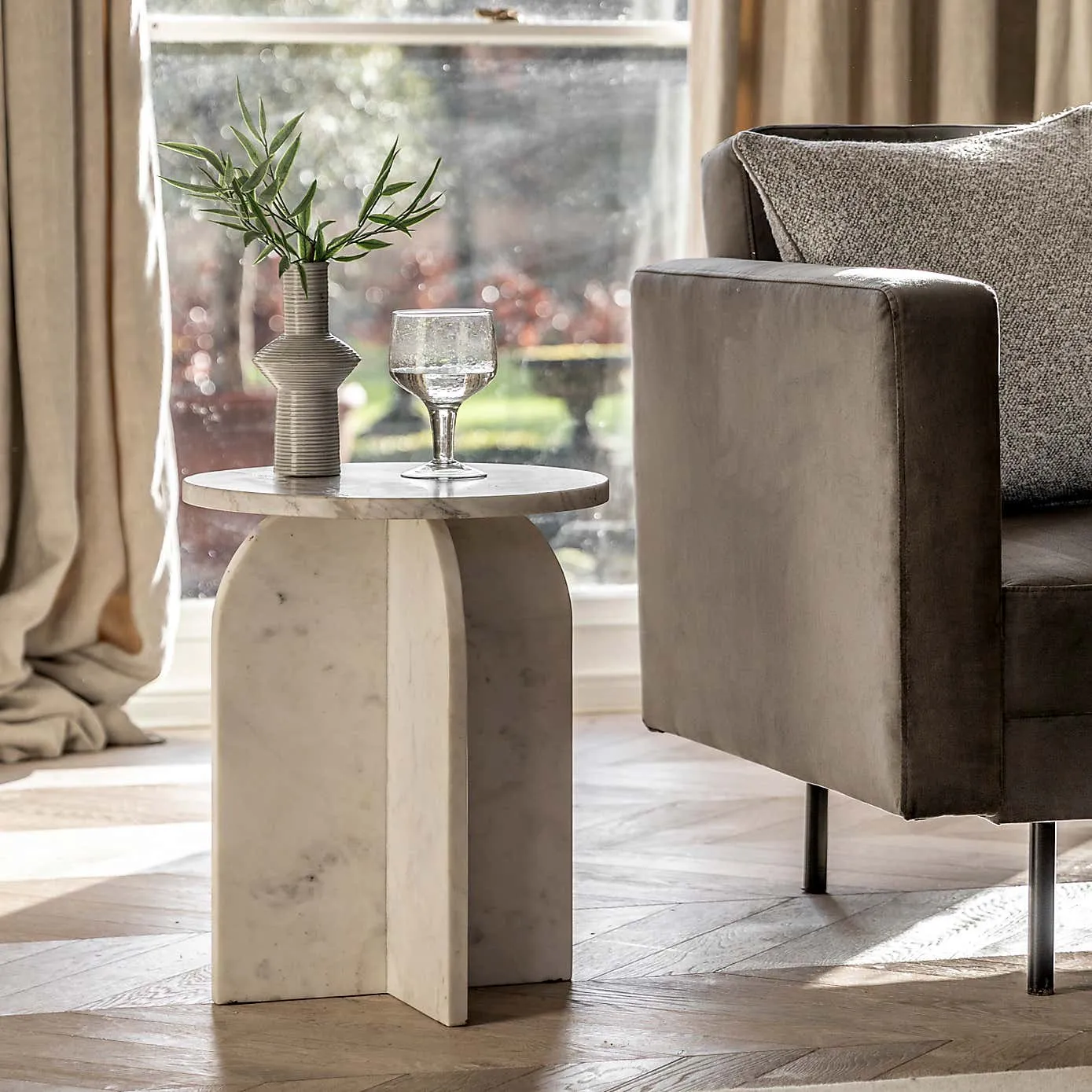 White marble side table