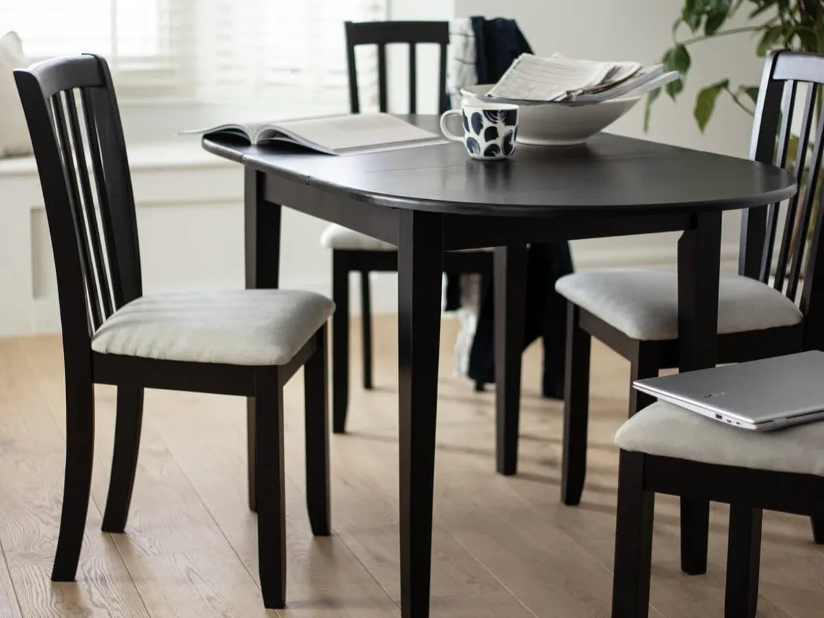 Black dining table and black chairs