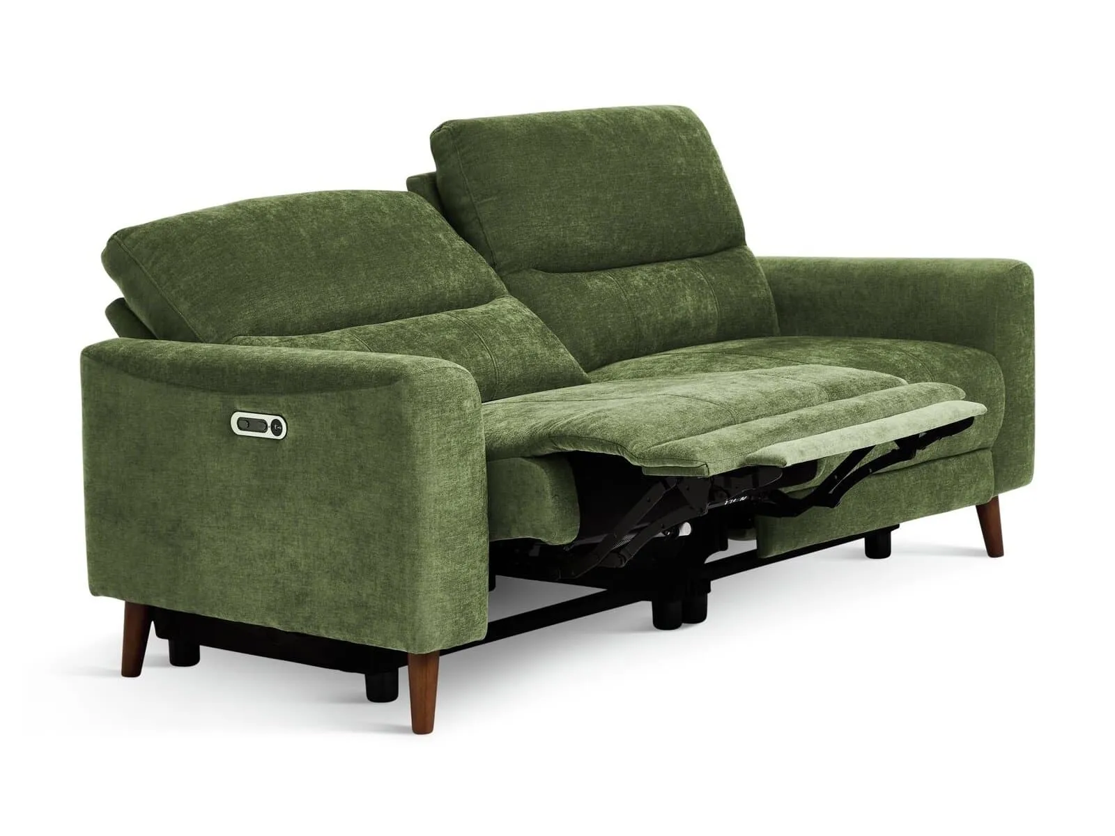 Green fabric upholstered recliner sofa
