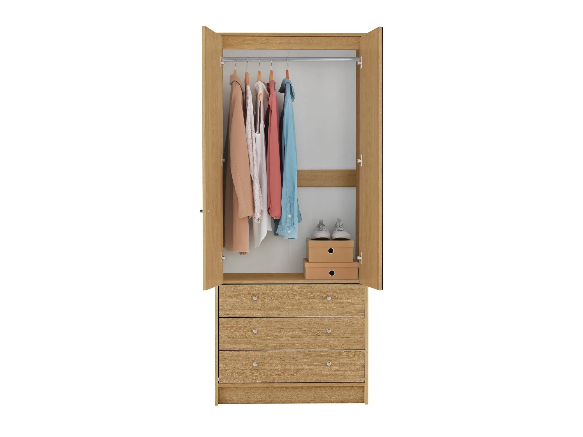 2-door beech effect wardrobe with mirror and drawers