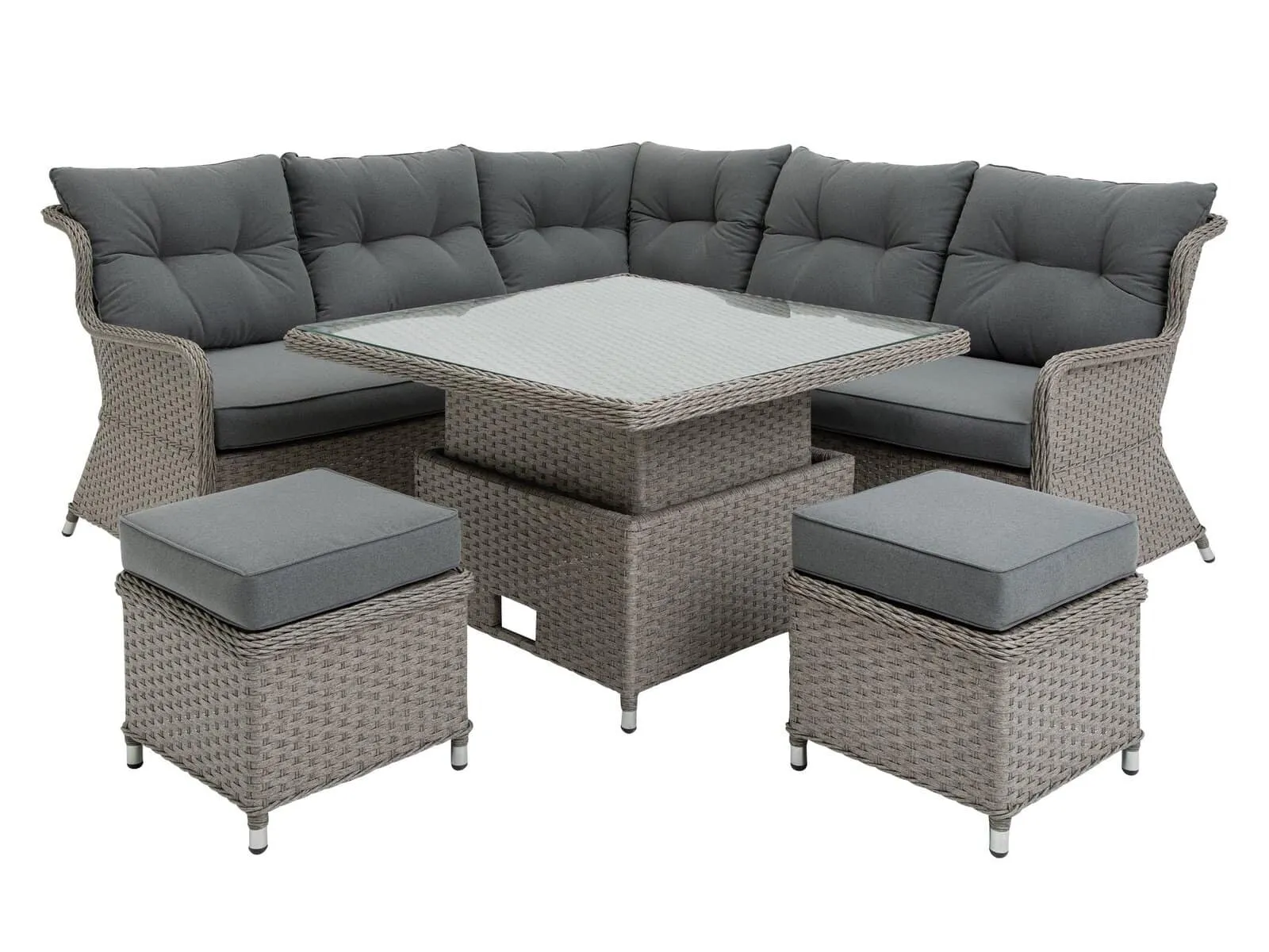 Rattan garden furniture with grey cushions