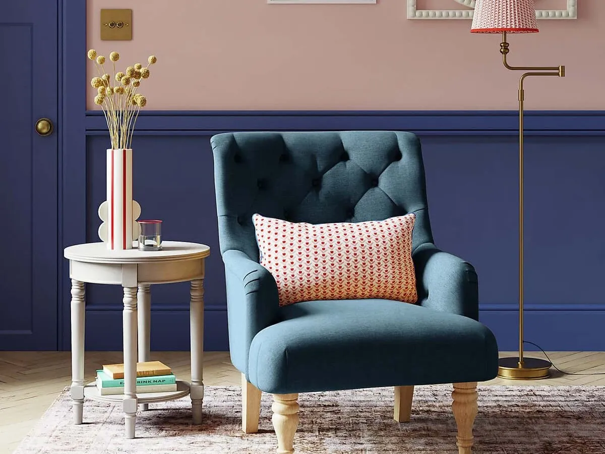 Navy fabric upholstered chair