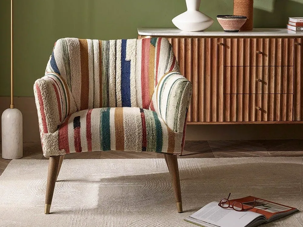 Striped fabric accent chair
