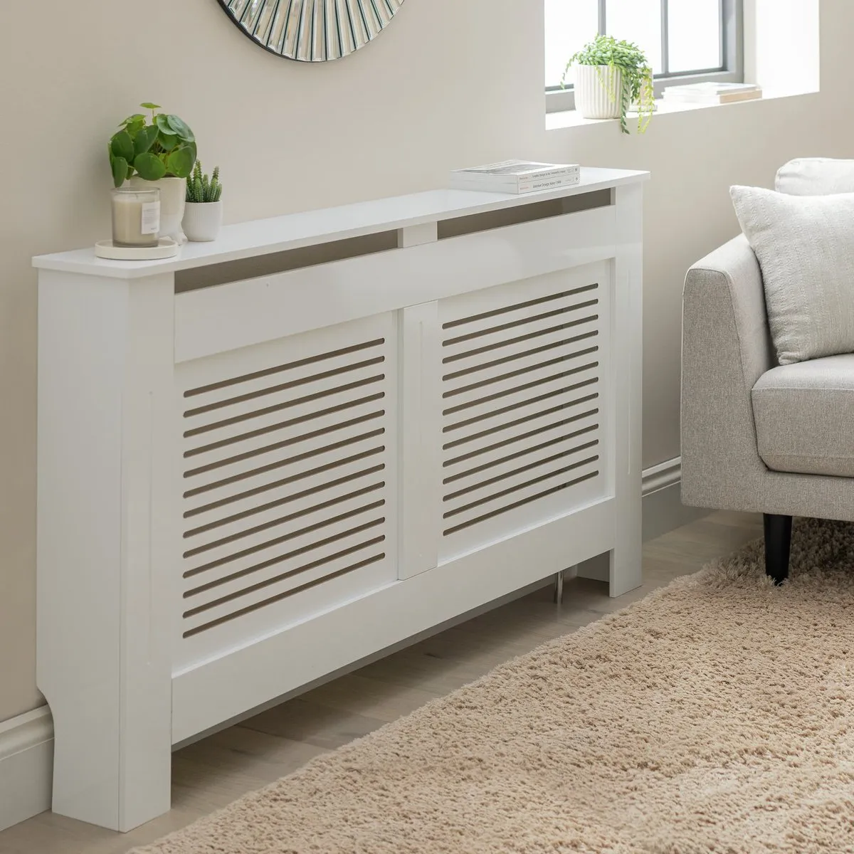 White double width radiator cover