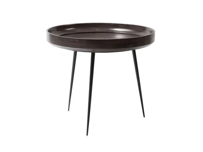 Turned wooden table with smoke-grey finish