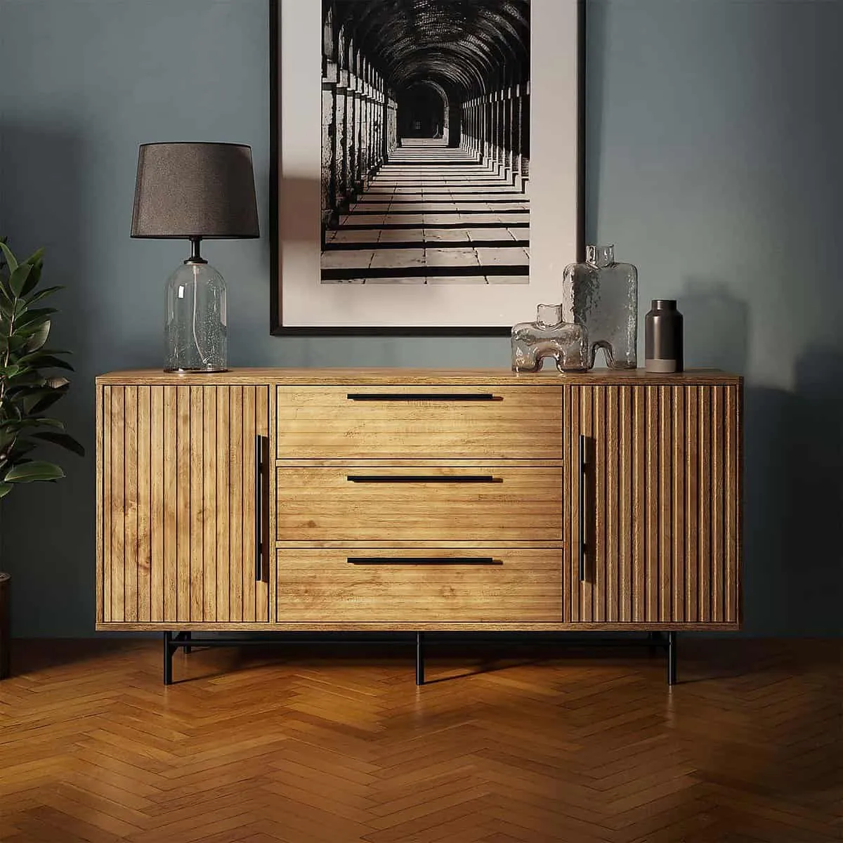 2 door, 3 drawer mango finish sideboard