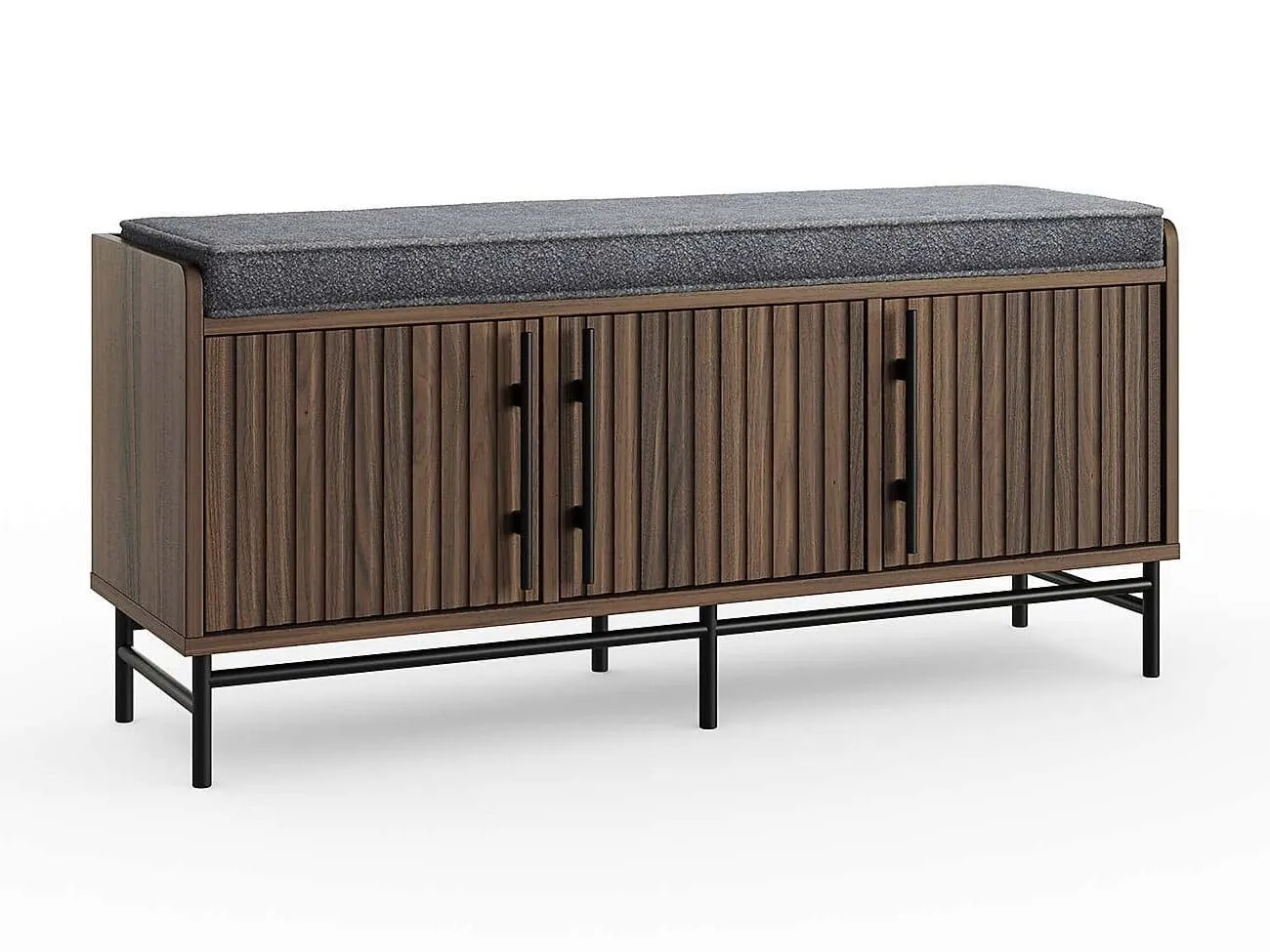 Walnut finish 3-door storage bench