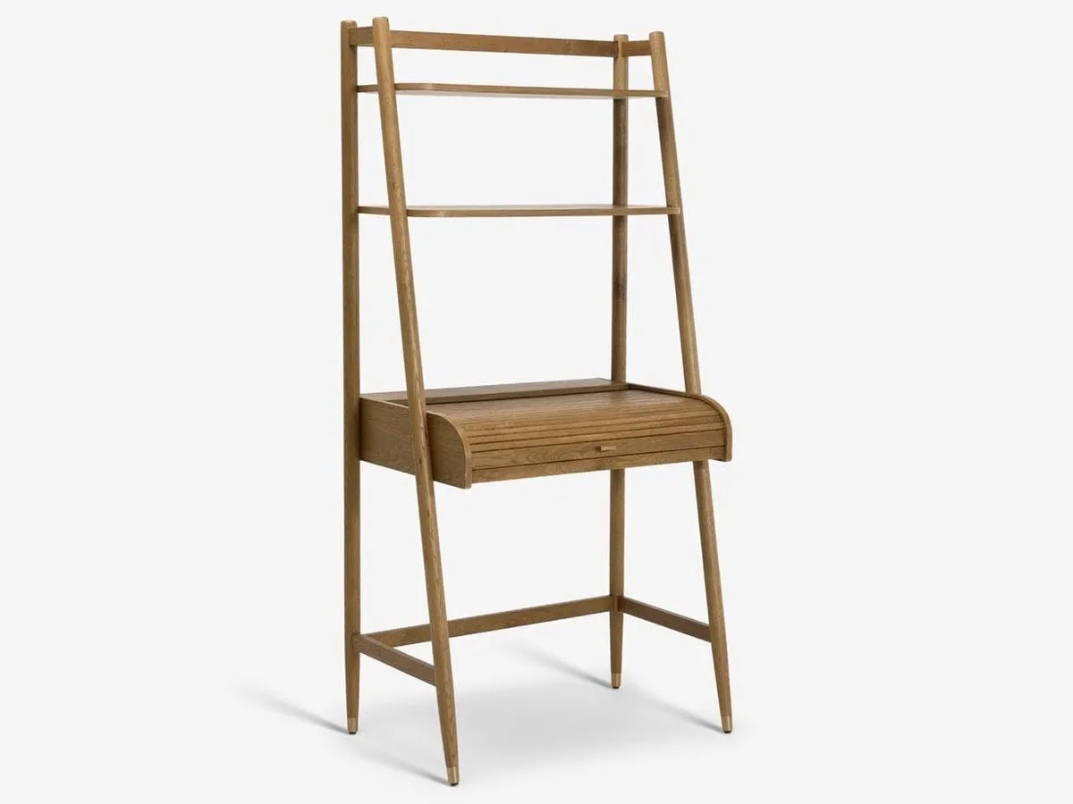 Oak desk with ladder shelves