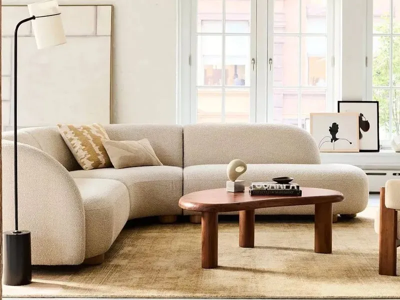 walnut curved coffee table