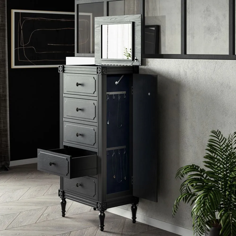 Black tallboy drawers with jewellery storage