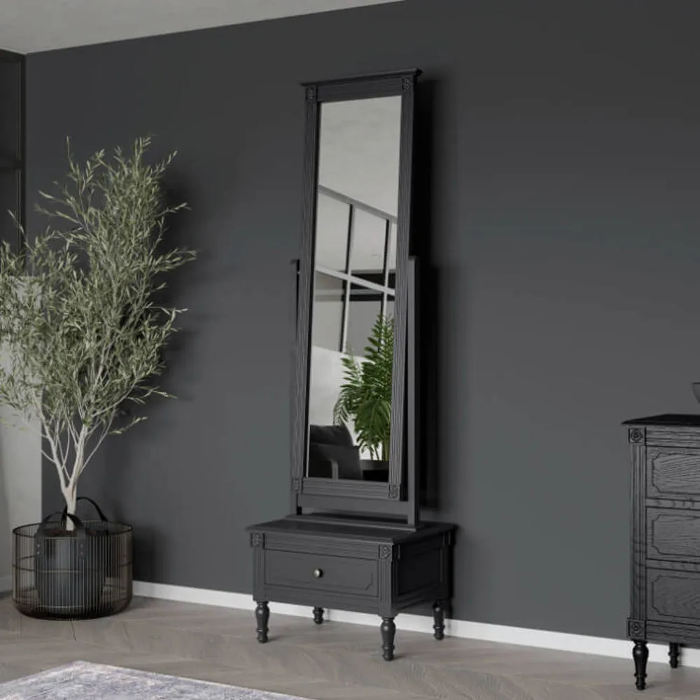 Free-standing mirror with drawer base
