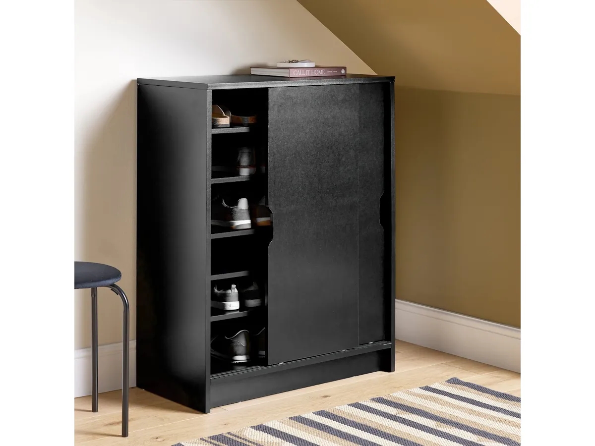 Black shoe cabinet with two sliding doors