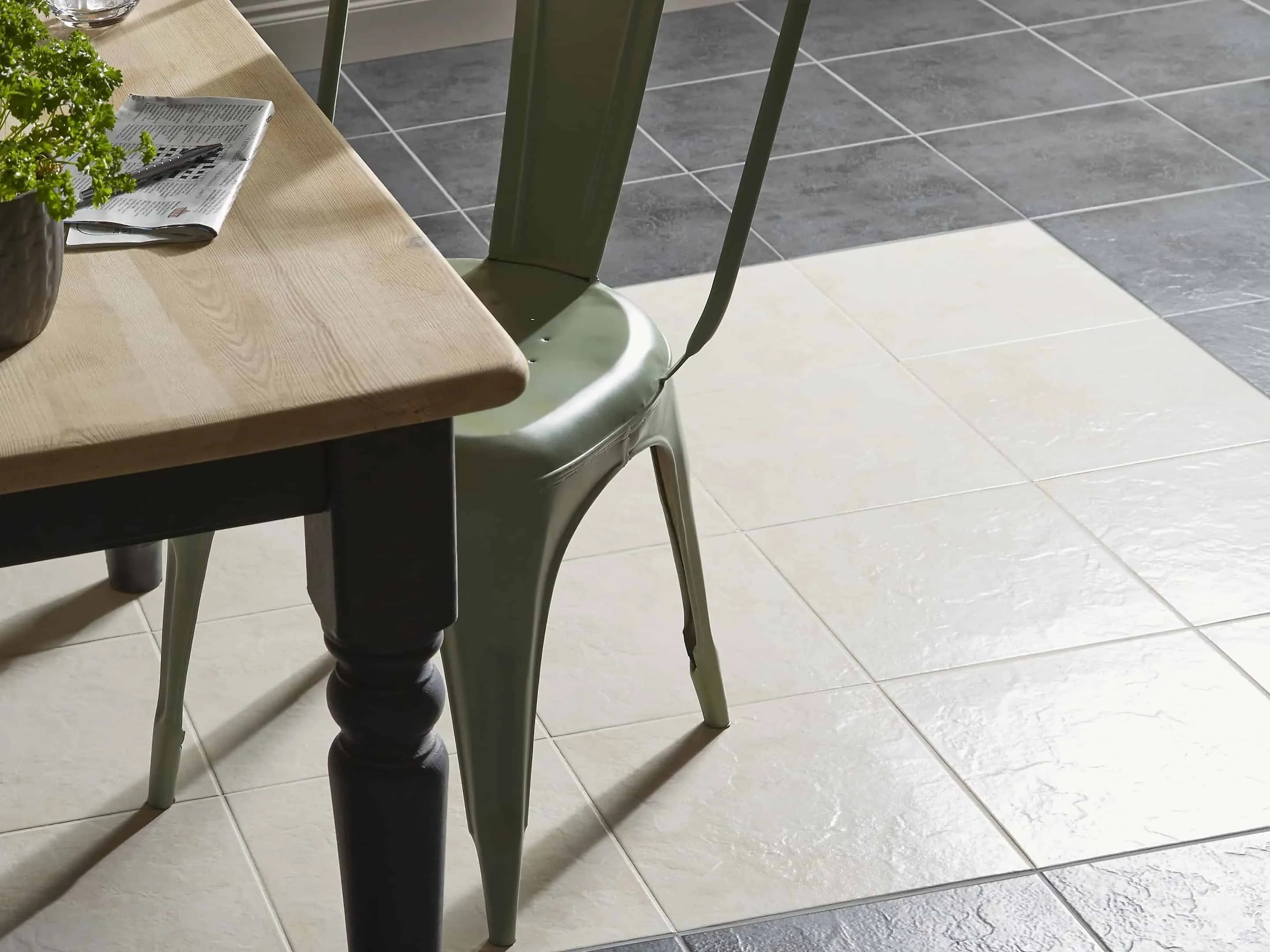 Beige and grey ceramic floor tiles