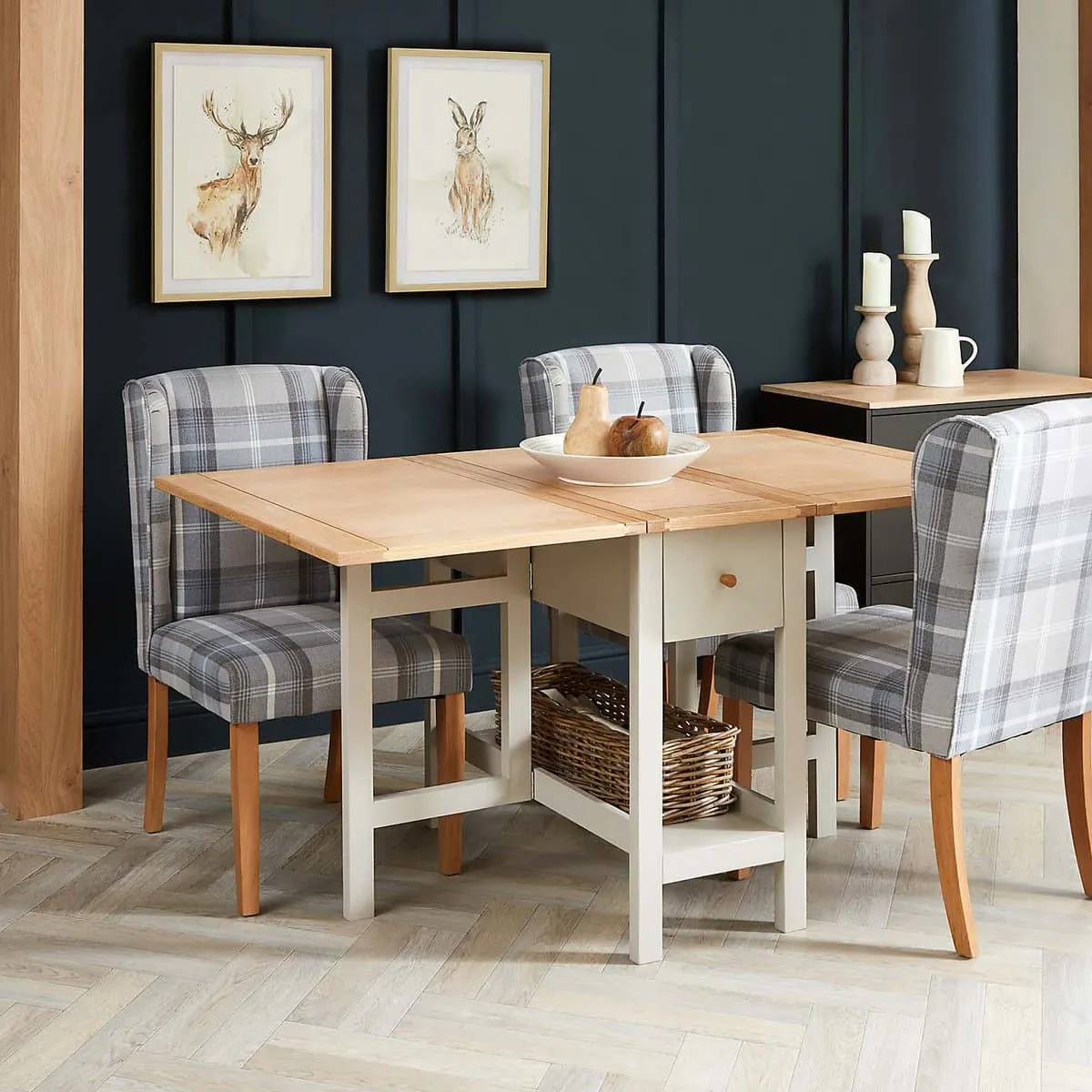 Grey/oak drop leaf dining table