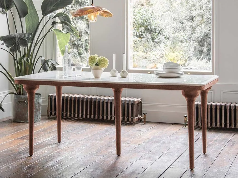 Acacia wood dining table with marble top