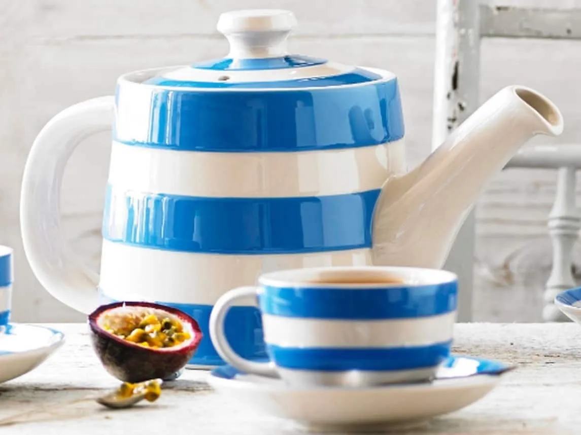 Striped tea pot and matching cup