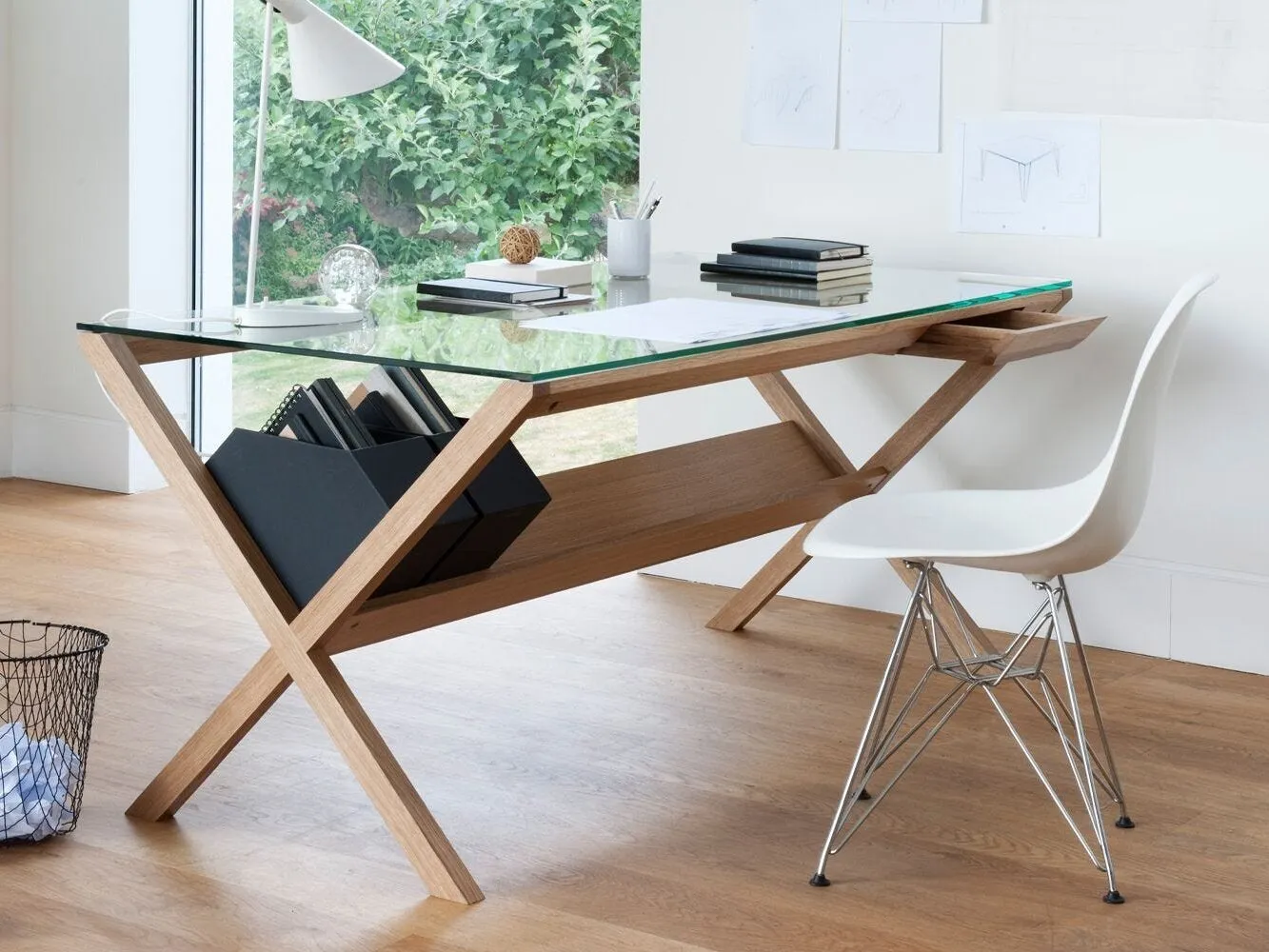 Oak desk with glass top