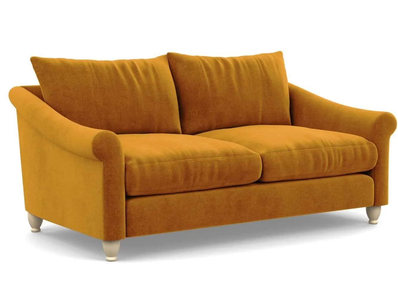 3-seater cognac velvet upholstered sofa