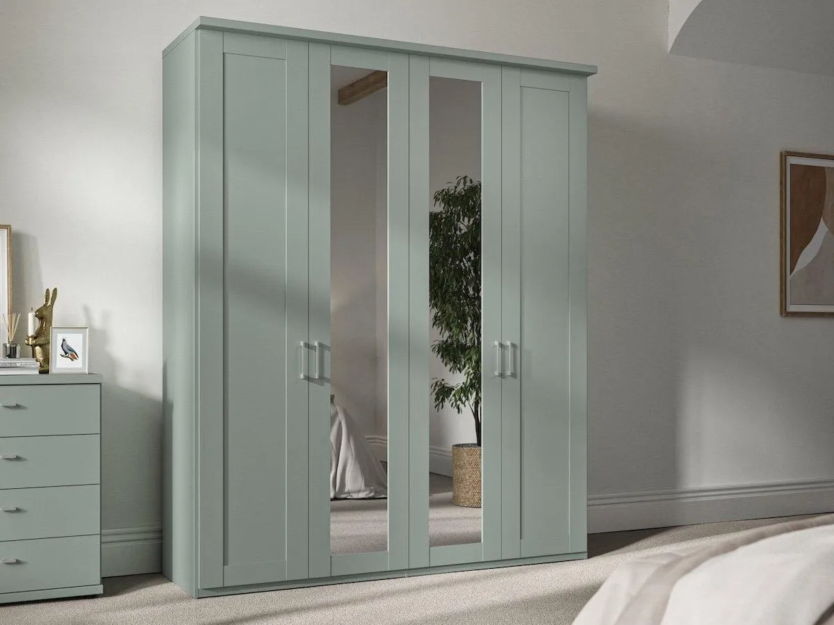 Green painted wardrobe with mirrors
