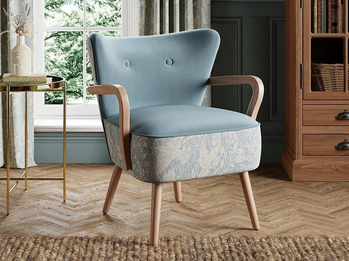 Blue fabric occasional chair with floral details