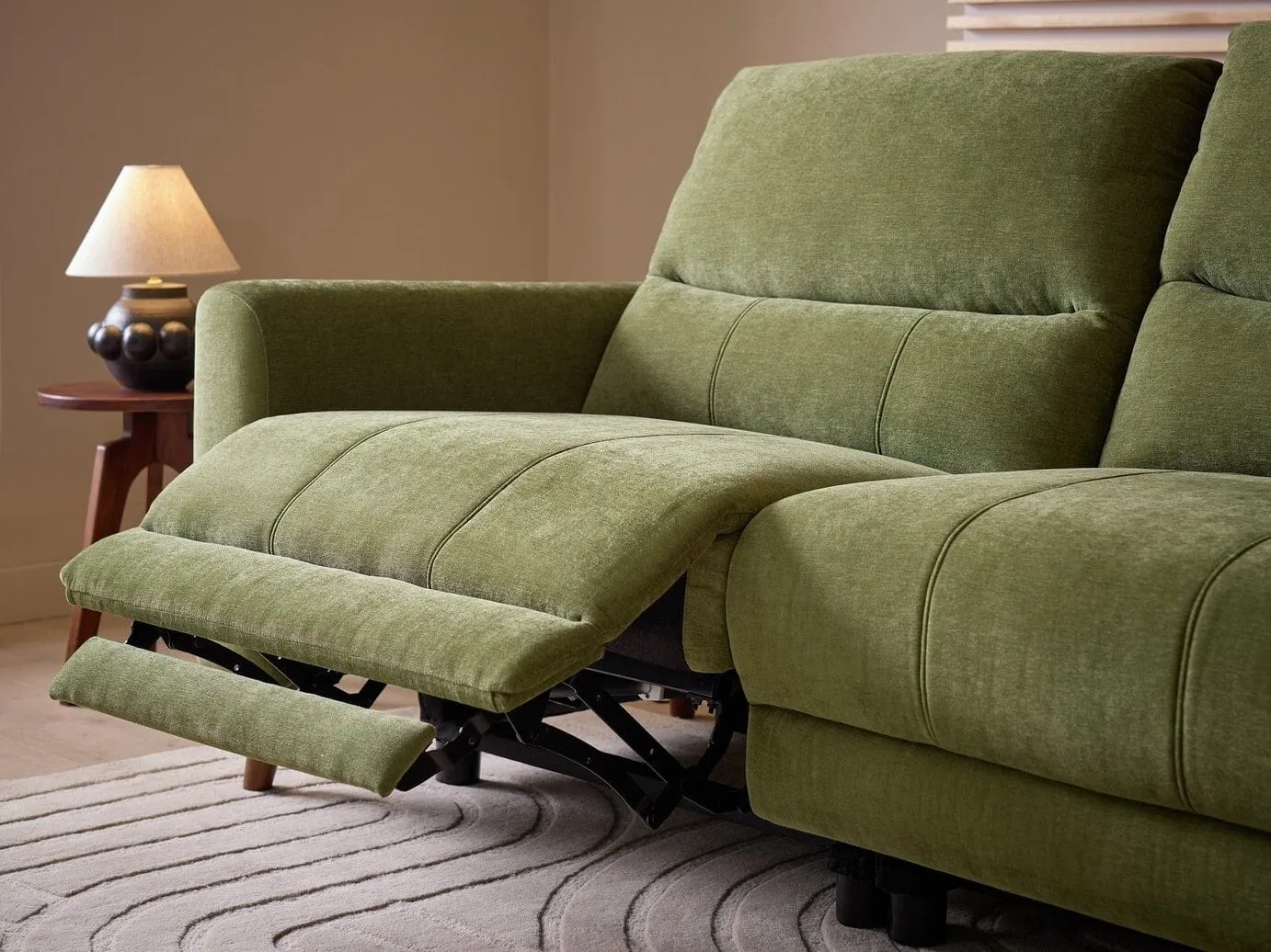 Green fabric recliner sofa