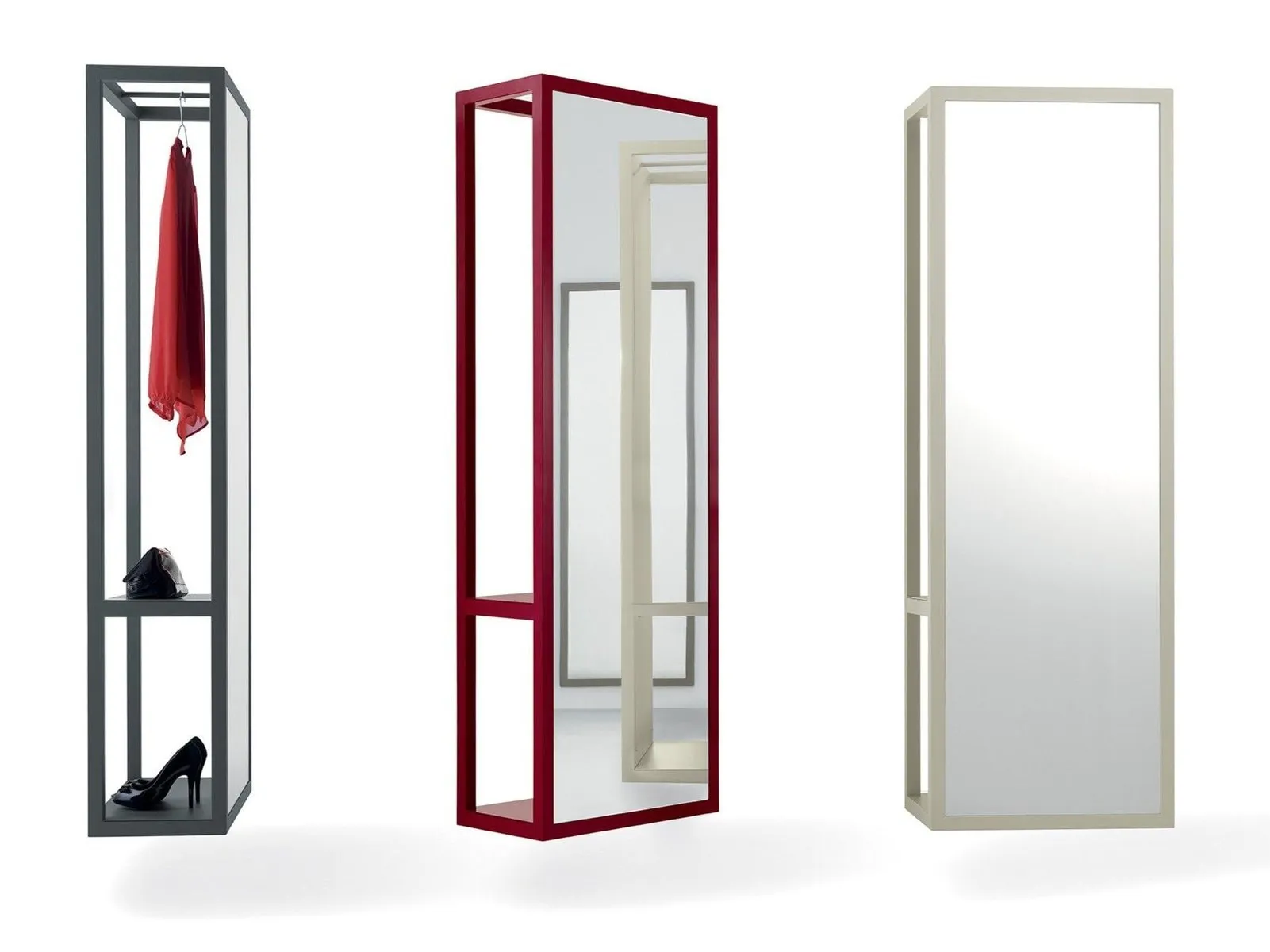 Combined coat stand and full-lenght mirror with painted metal frame
