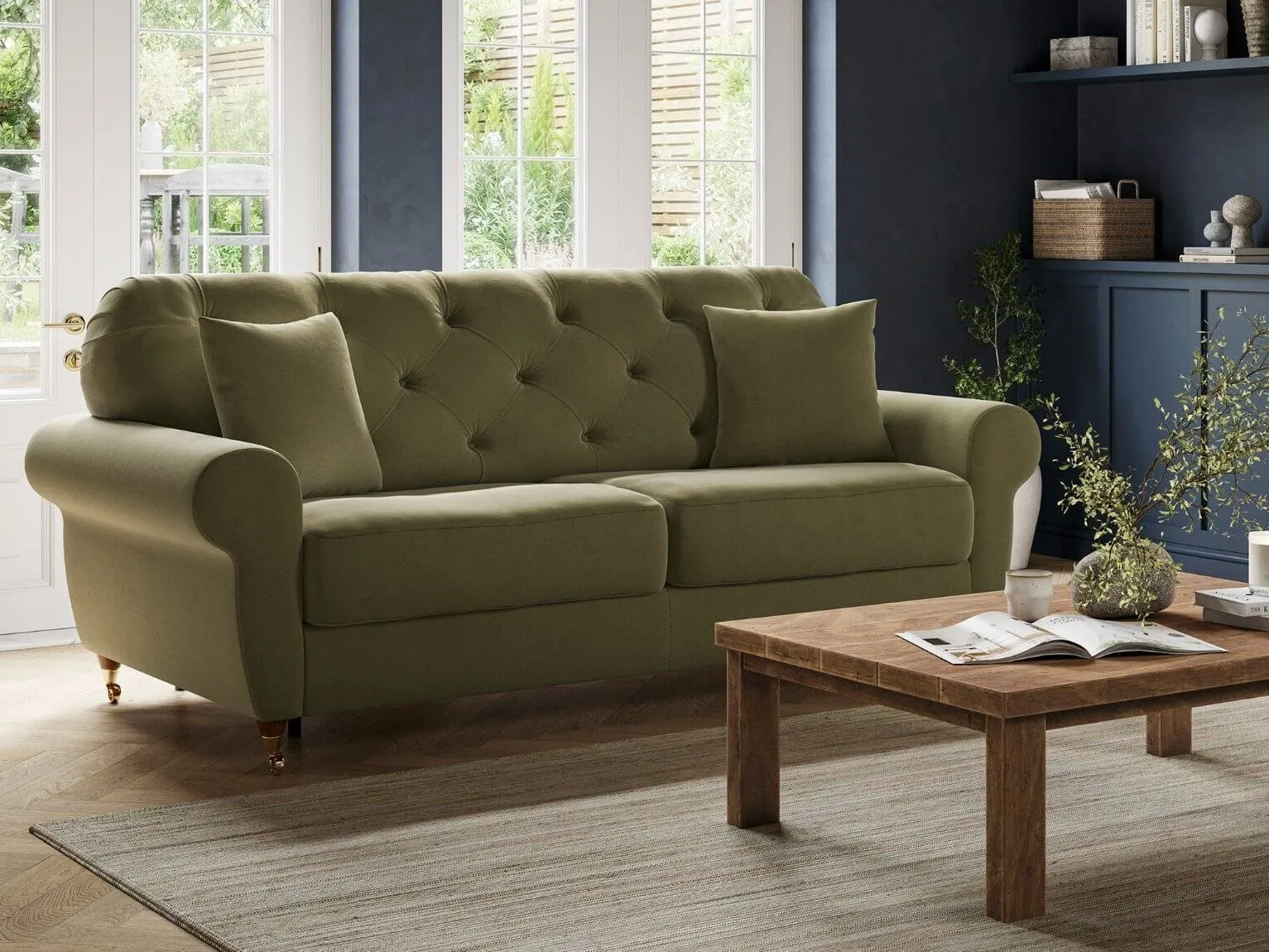 Olive green fabric sofa bed