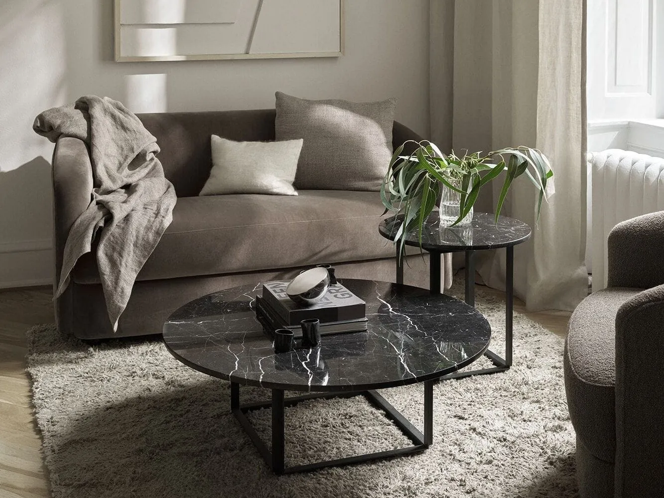 Round marble coffee table and side table