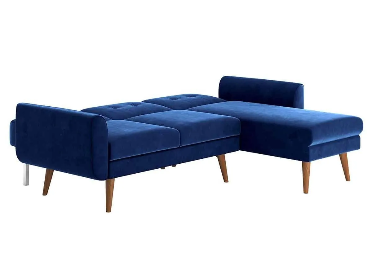 Blue velvet corner sofa bed