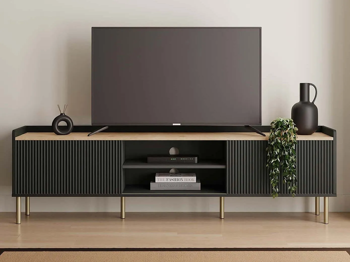 Wide black tv stand