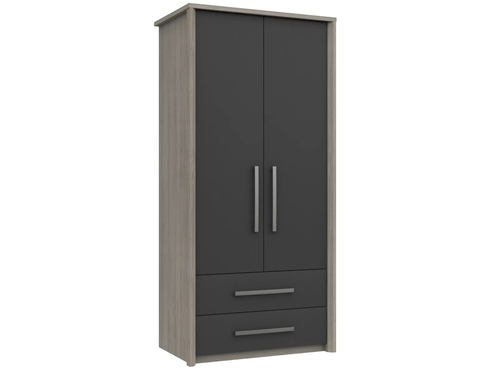 Grey/oak 2-door wardrobe with 2 drawers