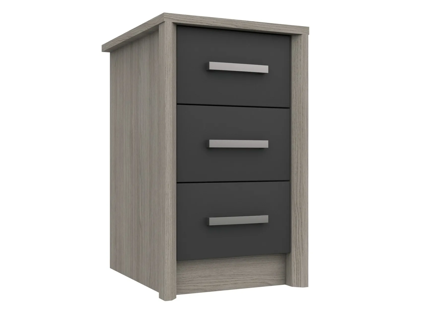 Grey/oak 3-drawer bedside