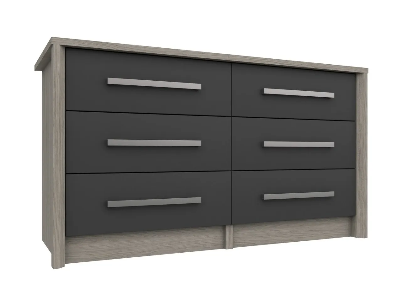 3+3 drawer chest with oak surround and grey drawer fronts