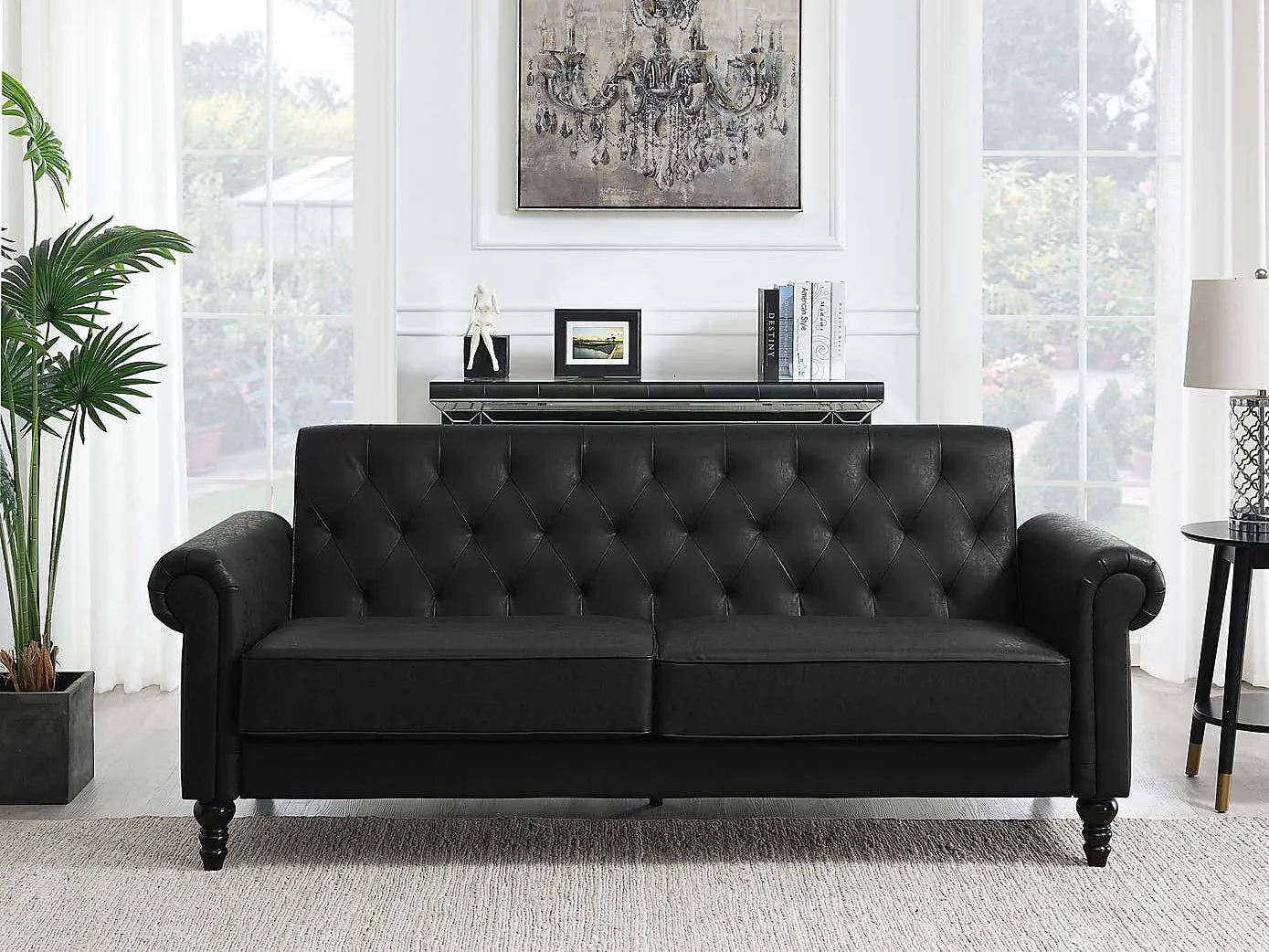 Black faux leather sofa