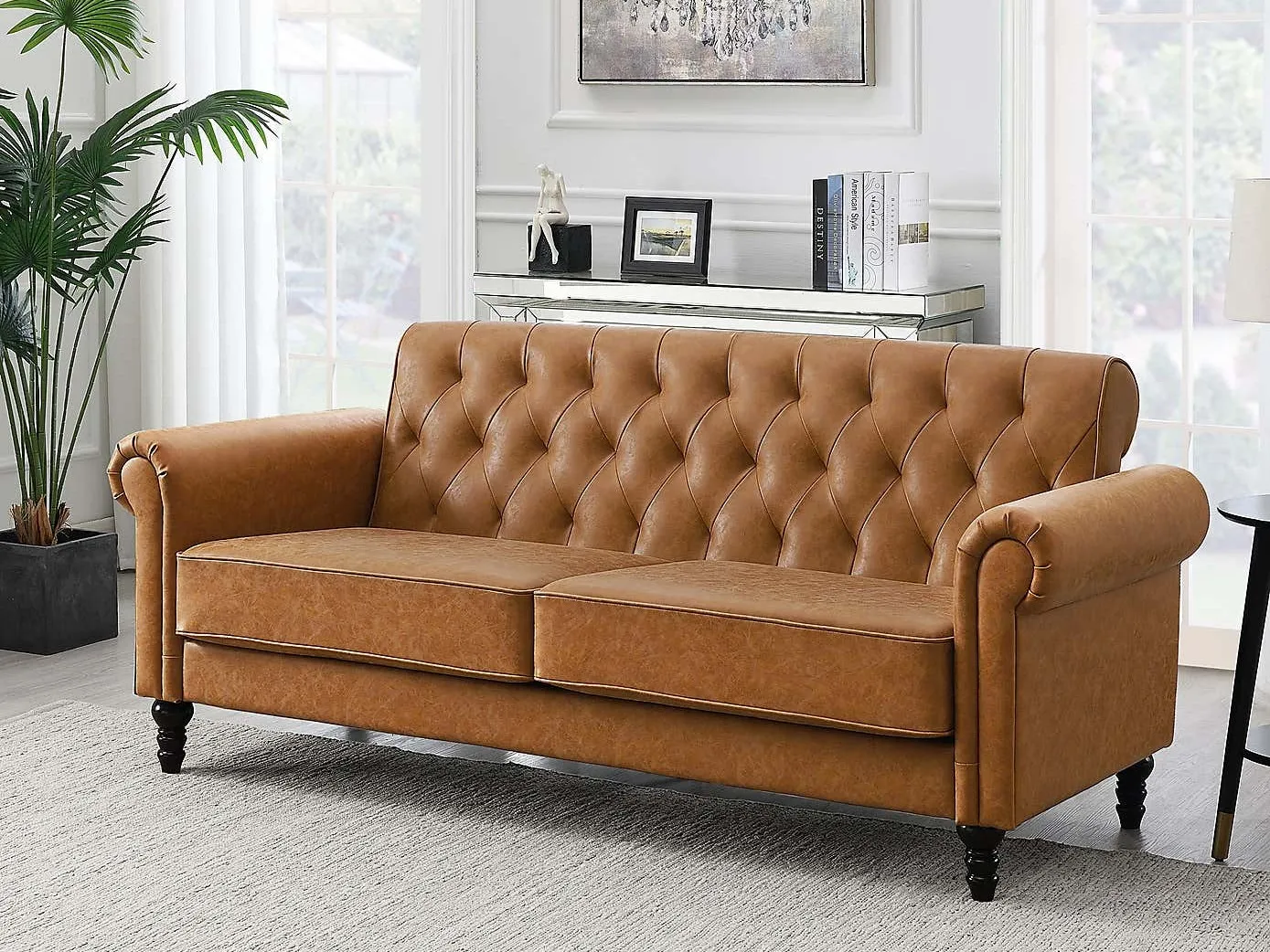 Tan faux leather sofa