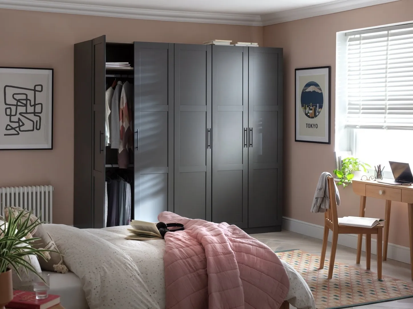 Grey painted 5-door wardrobe