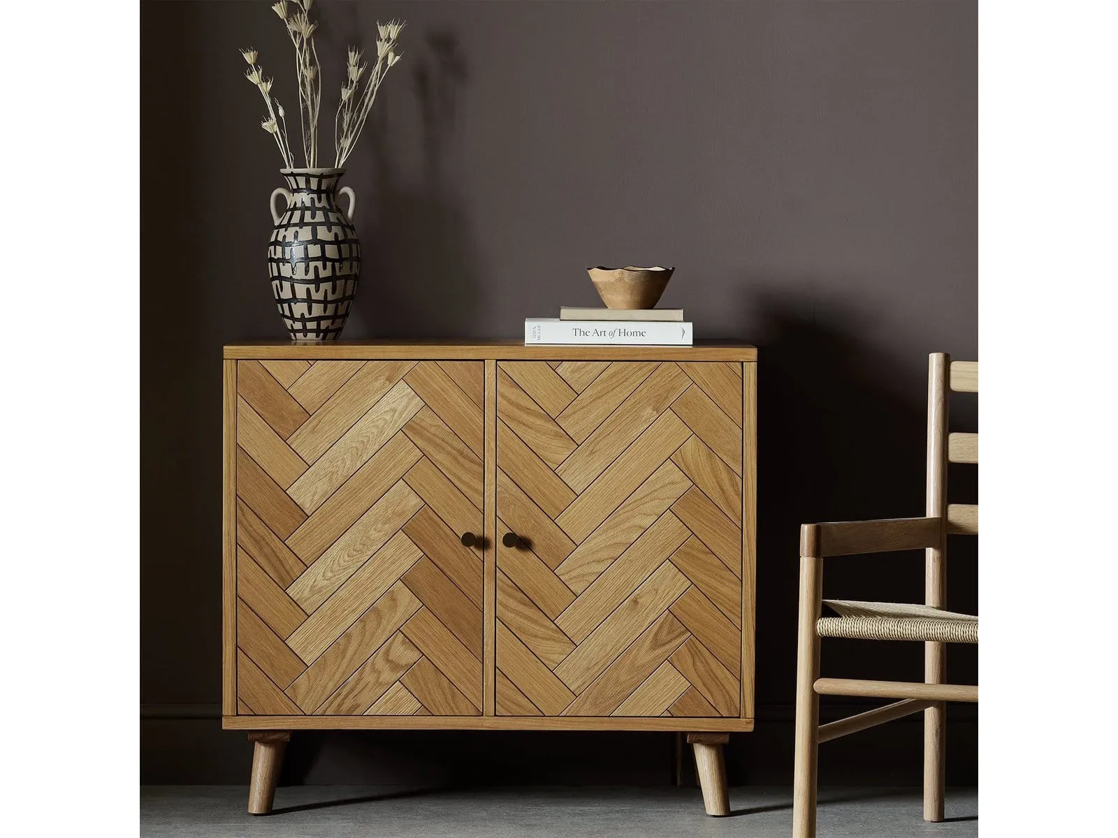 2-door sideboard with oak parquet-effect finish