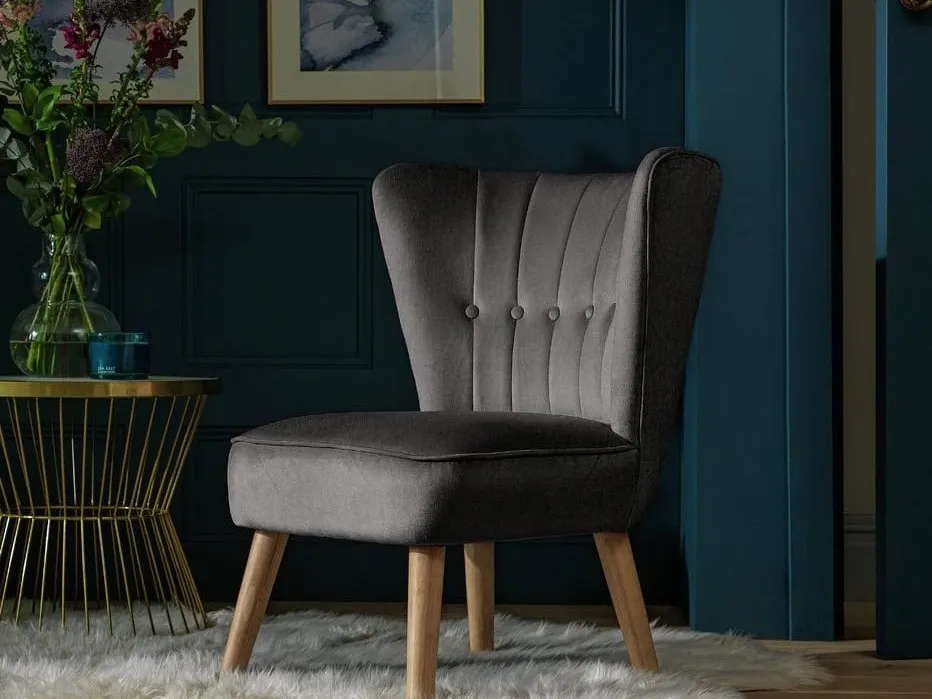 Charcoal velvet upholstered accent chair