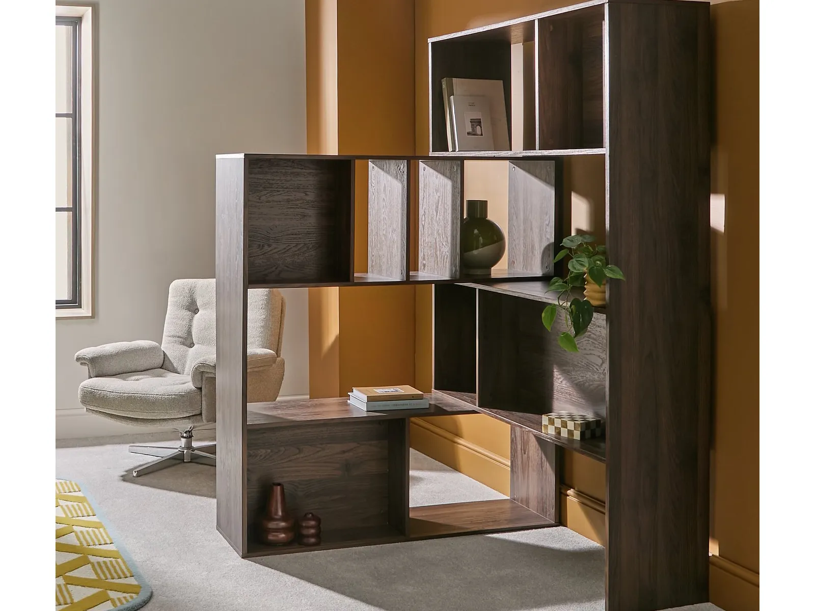 Walnut finish extending bookcase