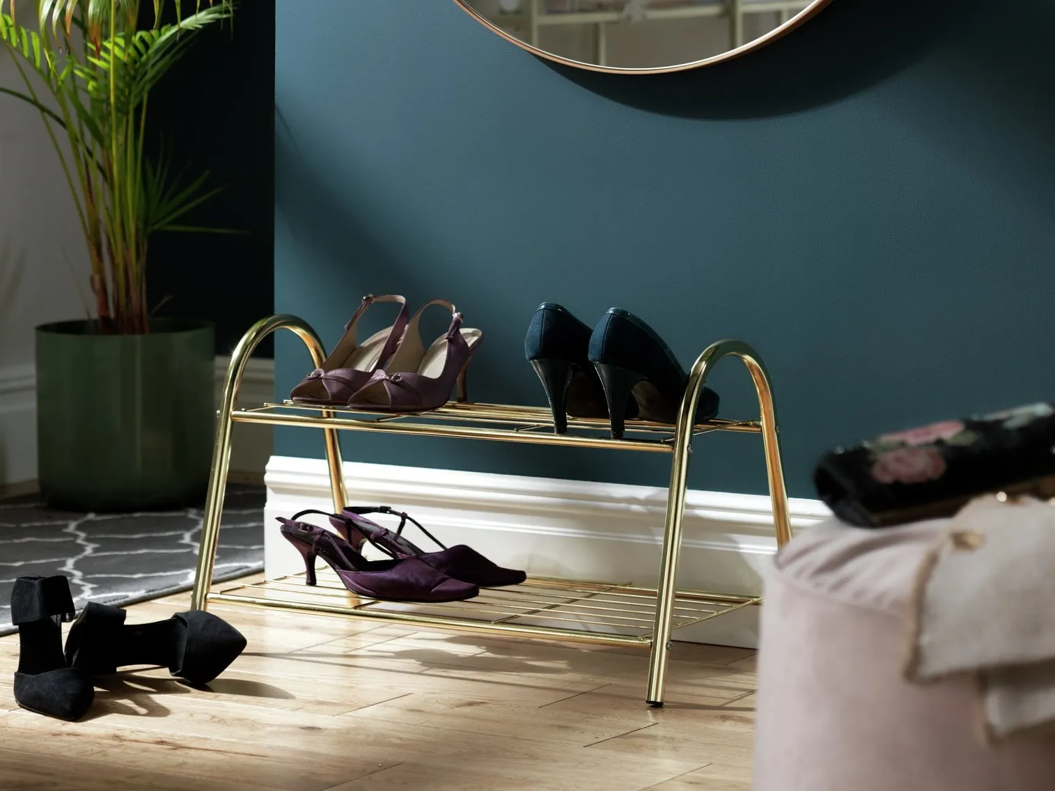 Gold, 2-tier shoe rack