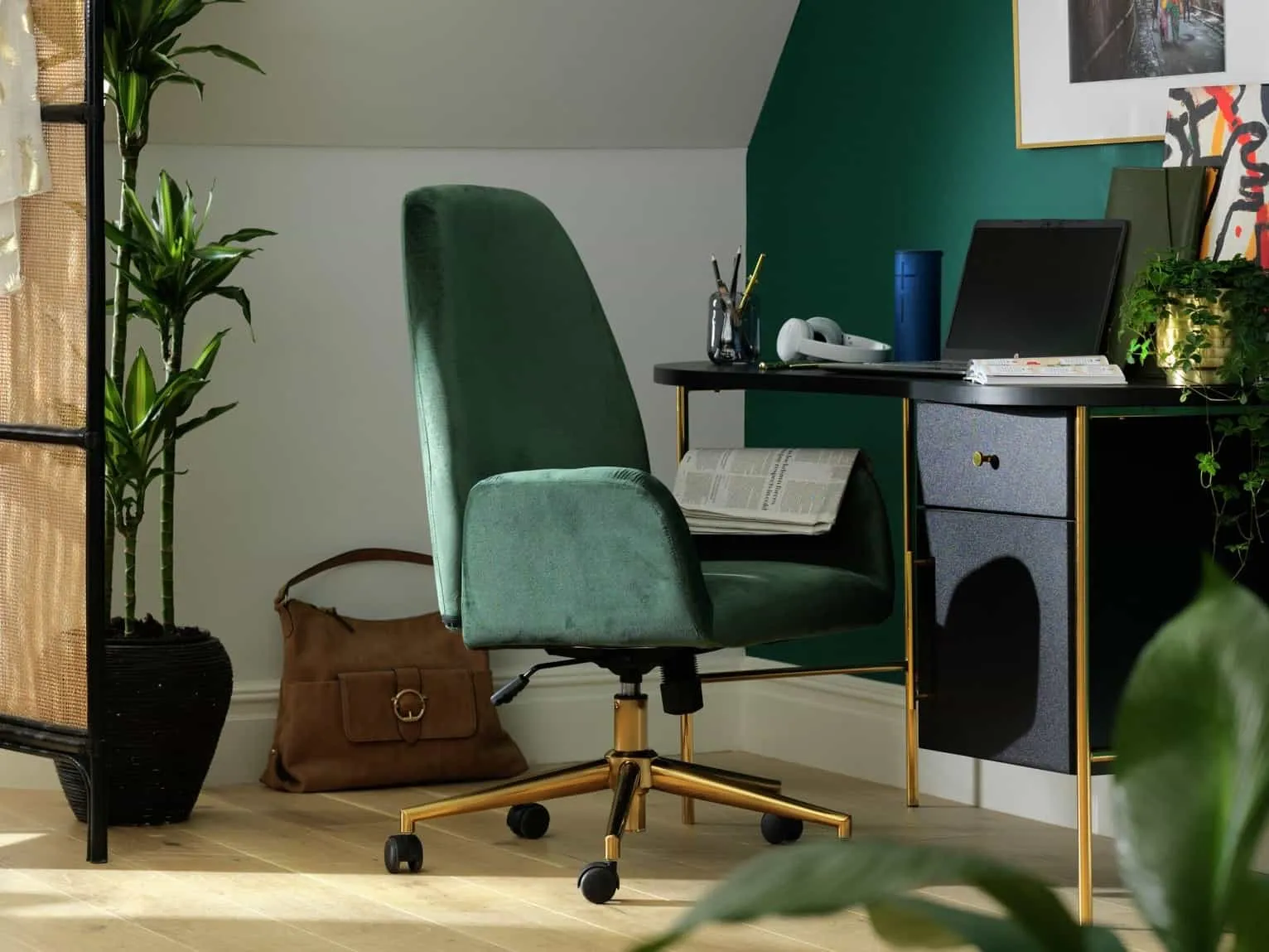 Green velvet office chair
