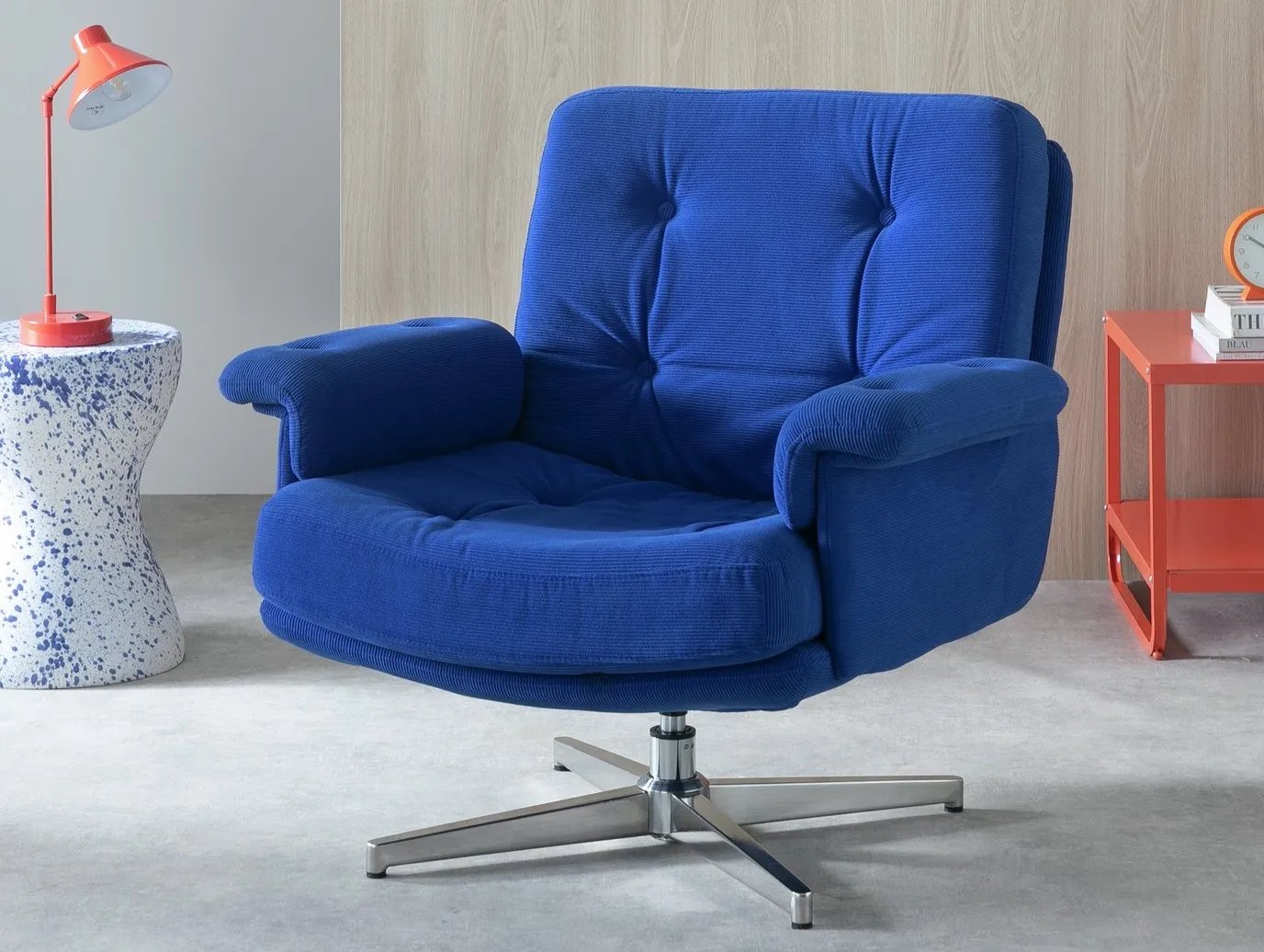 Blue fabric swivel chair