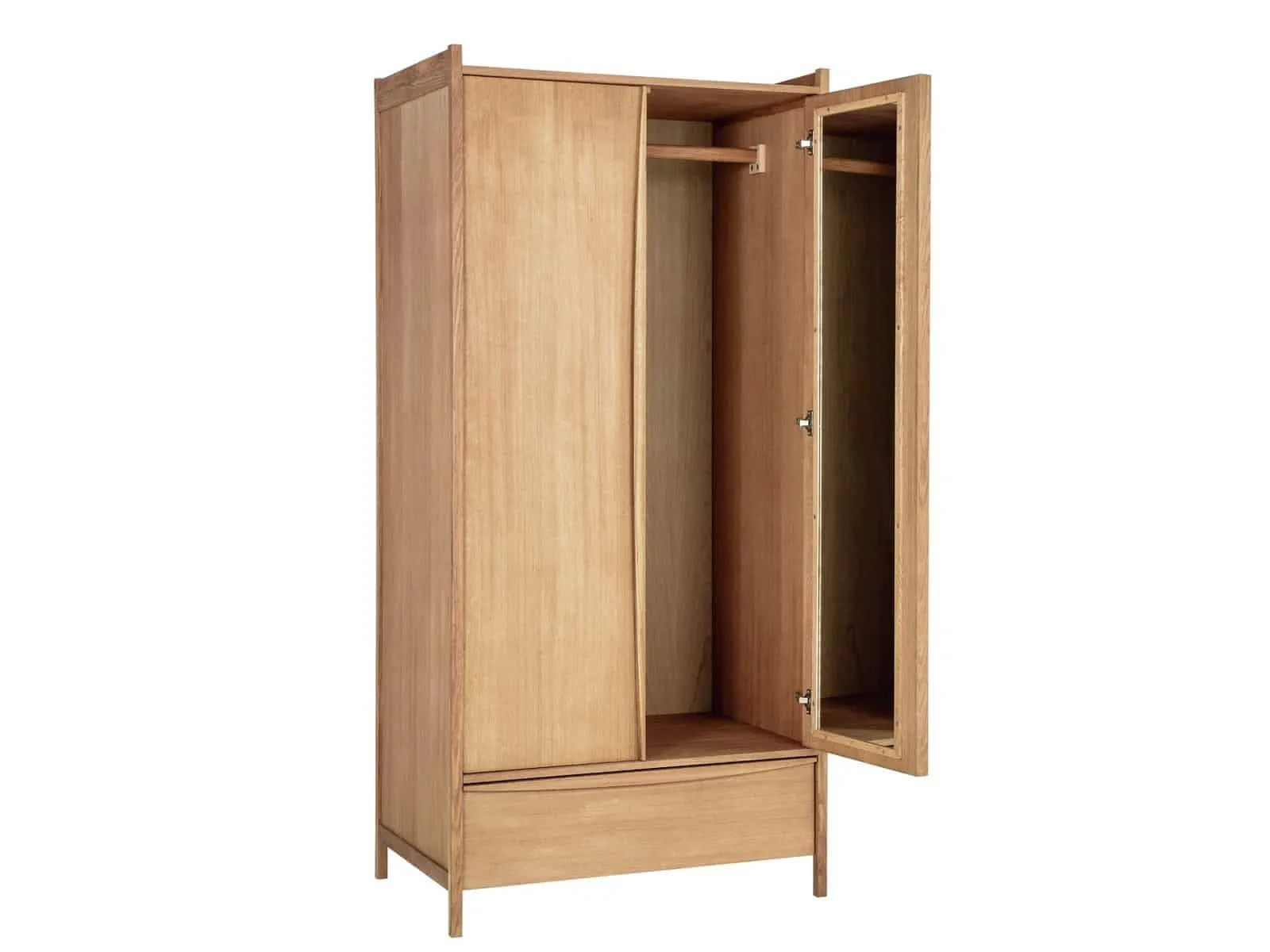 Oak 2-door wardrobe with drawer and internal mirror