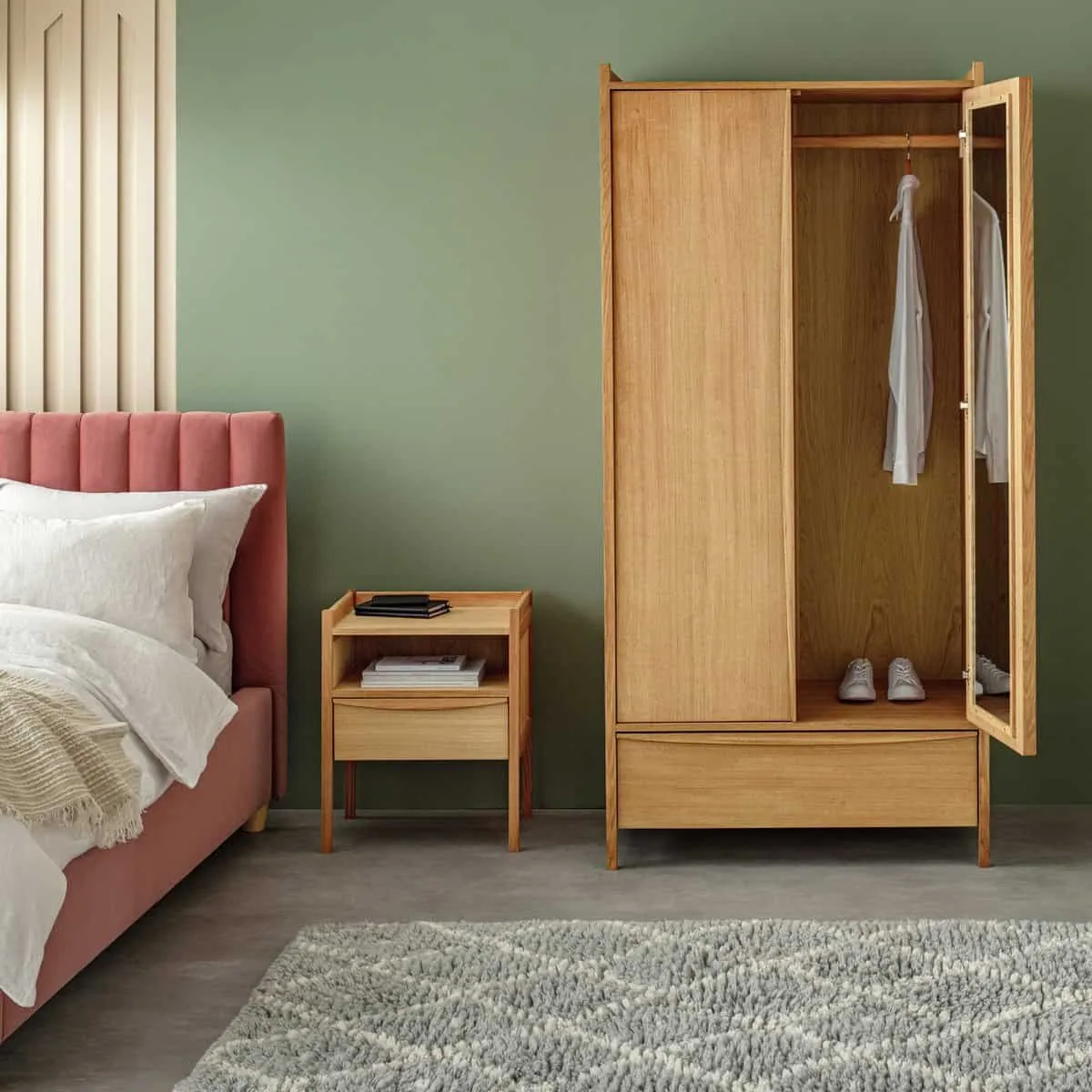 Contemporary oak wardrobe and bedside table