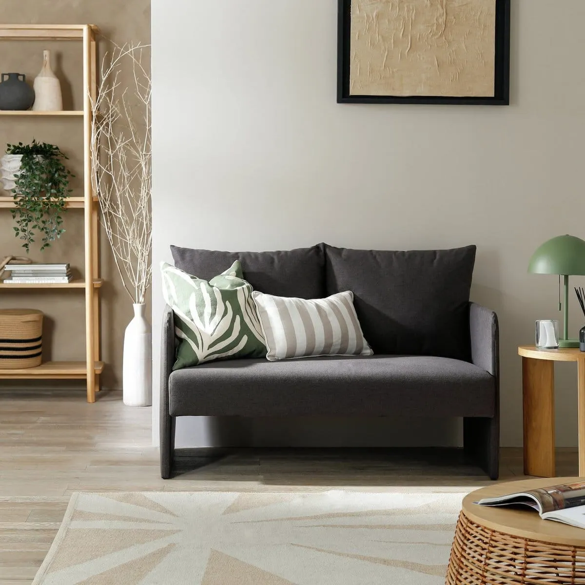 Grey fabric 2-seater sofa