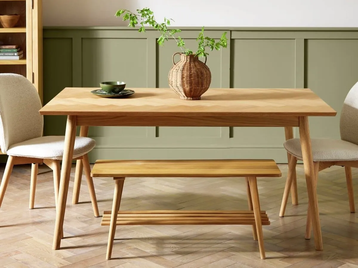 Oak dining table and bench