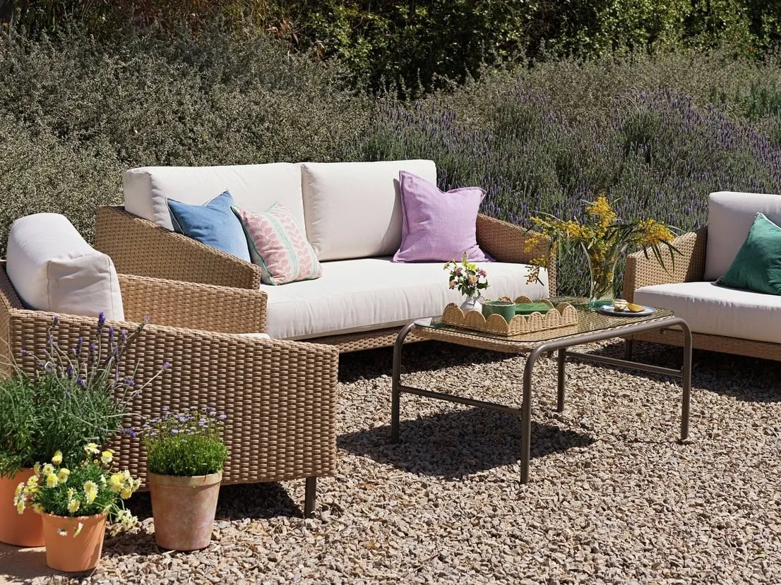 Outdoor rattan sofa and 2 armchairs with a matching coffee table